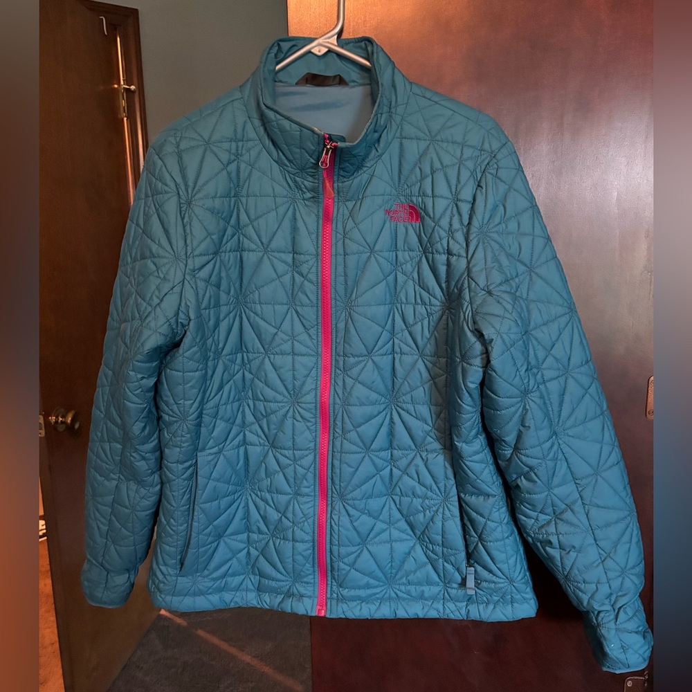 The North Face Teal Jacket with Pink Zipper
